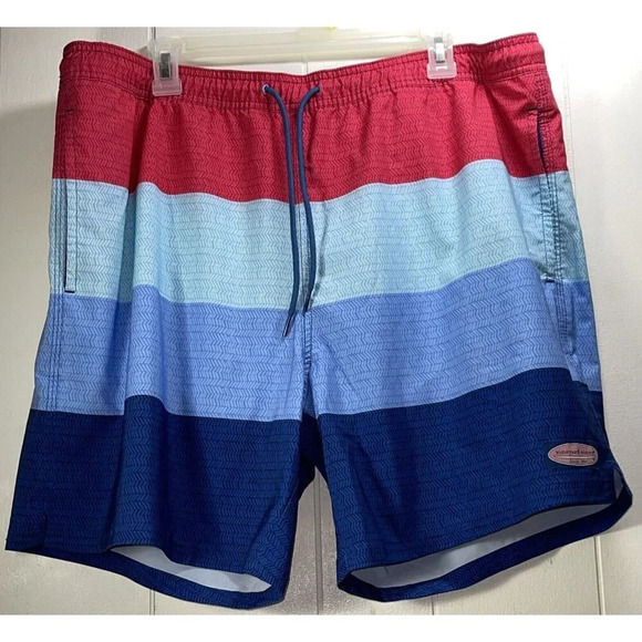 vineyard vines mens XL swim truncks stripe red white blue pockets mesh lined - Picture 1 of 16
